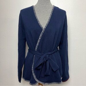NWT Sundry Navy Blue Cardigan Sweater Wool Cashmere Tie Waist Anthropologie